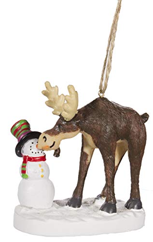 Cape Shore Moose Eating Snowman Carrot Nose Resin Christmas Tree Holiday Ornament Decoration